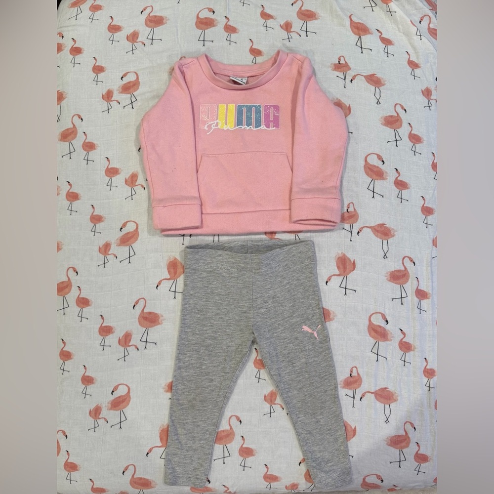 Puma - Pink Sweatshirt and Gray Leggings Outfit